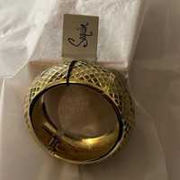 Brazalete de Lujo Vintage de Latón Antideslustre con Dijes de Moda, Joyería Chapada en Oro de 18k, Certificado IGI, Brazalete Ancho y Grueso para Mujer