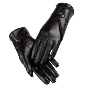 Guantes de invierno de cuero de lujo para Mujer | Guantes cálidos y suaves para conducir | Manoplas de cuero PU de moda con diseño de botones - Product Image 2
