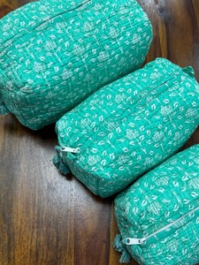 เซ็ต3ชิ้นทำด้วยมือสีเขียวน้ำทะเลเป็นมิตรกับสิ่งแวดล้อมผ้าฝ้ายกันน้ำซิปอเนกประสงค์สำหรับเก็บเครื่องสำอาง (ขนาดใหญ่กลางเล็ก) - Product Image 3