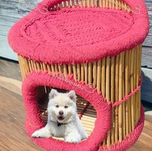 New Style Bamboo Wicker Comfortable Round Rattan Ottoman Pet Bed Hand Woven Modern Classic Style Ottoman <b>For</b> Dogs - Product Image 2