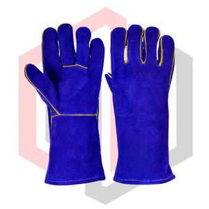 ถุงมือหนังวัวแท้แบบแยกชิ้น สีน้ำเงิน ทนความร้อน ทนไฟ ป้องกันไฟฟ้าสถิต สำหรับงานเชื่อม Mig Tig Stick Forge BBQ ทนการฉีกขาด น้ำหนัก 11 ออนซ์ แบบถัก - Product Image 1