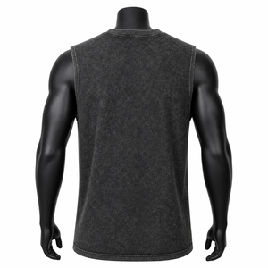 Camiseta sin Mangas Negra Lavada Personalizada para Hombre, Estilo Urbano, Punk, Vintage, de Algodón, para Gimnasio, Venta al Por Mayor OEM - Product Image 2