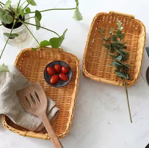 Cestas de almacenamiento multifunción de mimbre de bambú respetuosas con el medio ambiente de estilo rústico, bandeja de servicio para cocinas, restaurantes, hogar - Product Image 2