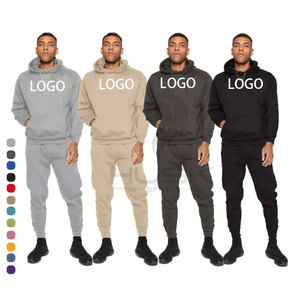 Conjunto de pantalones de dos piezas deportivos de lana de invierno unisex, trajes de jogging de patrón sólido, chándales al por mayor para hombres y mujeres - Product Image 1