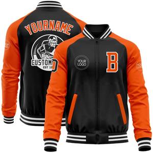 Blouson aviateur personnalisé noir orange-blanc Varsity Letterman veste à fermeture éclair bicolore Streetwear coupe-vent veste universitaire vintage pour homme - Product Image 1