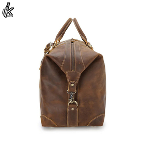 Sac de voyage week-end en cuir véritable Crazy Horse marron vintage de luxe avec logo personnalisé, sac de voyage en cuir véritable pour homme - Product Image 4