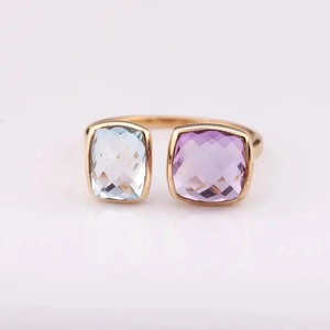 แหวนเปิดสีเงินสเตอร์ลิงปรับได้925หินมูนสโตนสีรุ้งธรรมชาติทำด้วยมือจากผู้ผลิตไทย