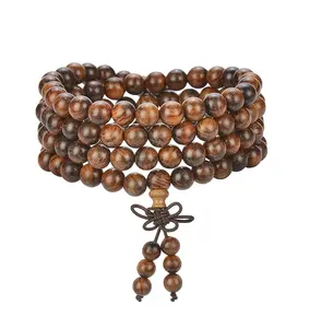 Мала браслет из бисера 108 8 мм молитвенная медитация сандаловое дерево эластичный браслет для мужчин и женщин четки для медитации