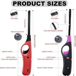 Briquet manuel portable au butane, en plastique noir, rechargeable, coupe-vent, sans flamme, allumage à silex, pour camping, cheminée, fête, barbecue, grillades - Product Image 2