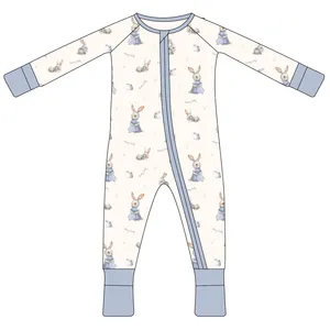 Custom Print Fabric Baby Bamboo Cotton Onesie Rompers Clothes Toddler Kid Pajamas Sleepwear