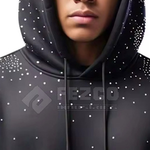 Color sólido New Look Algodón Mezclado Fleece Rhinestone Sudadera con capucha Diseño único Patrón impreso Invierno Hombres con capucha - Product Image 3