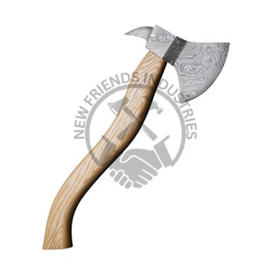 Hacha Tomahawk de Acero de Damasco Hecha a Mano, Personalizada, Forjada a Mano, para Campamento al Aire Libre, con Mango de Madera de Fresno y Funda - Product Image 2