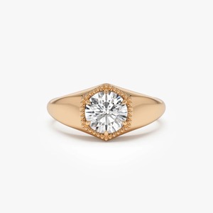 Superbe bague signet hexagonale en diamant de 0,75 ct E-F VS, diamant de laboratoire, monture en or massif 14 carats, idéale pour les fiançailles et les soirées. - Product Image 3