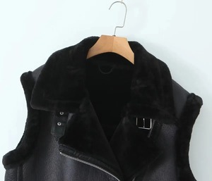 Autumn Winter New Women's <b>Sheepskin</b> Vest Faux Suede Sleeveless Vest Coat Cotton Bomber Coat Female Fur Leather <b>Jacket</b> - Product Image 5