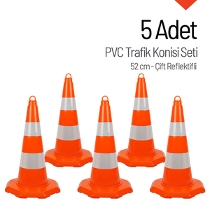 Ensemble de 5 cônes de signalisation en PVC de 52 cm, doublement réfléchissants, légers, pour la gestion du trafic - Product Image 1