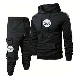 Ensemble de survêtement pour homme, hiver, à capuche, uni, imprimé, vêtements de sport de plein air, décontracté, 2 pièces - Product Image 5