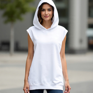 เสื้อมีฮู้ดแขนกุดเปิดไหล่ตกขนาดใหญ่สำหรับผู้หญิงชุดออกกำลังกายฟิตเนสทรงหลวมมีฮู้ดแขนยาว - Product Image 5