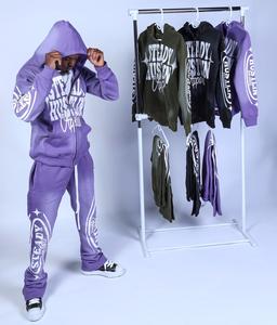 Conjunto Deportivo PALMTREE Streetwear con Estampado Puff, Sudadera con Capucha, Pantalones Acampanados, Forro de Felpa de Algodón, Conjunto Deportivo Extra Grande Personalizado para Hombre - Product Image 1