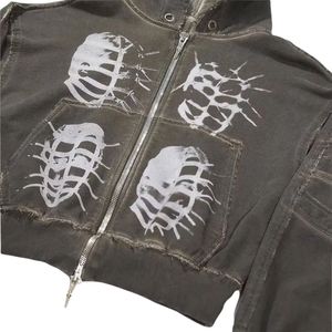 Acid Wash Faded Vintage Classic Printed Hoodie Lightweight Cotton Washed Zipper Oversized <b>Trendy</b> Streetwear <b>Hoodies</b> - Product Image 2