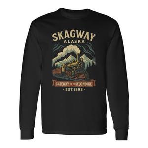 T-shirt promozionale a maniche lunghe Skagway Alaska Steam Train Gateway Klondike History - Product Image 1