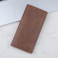 Dompet Kulit Asli Tipis untuk Kartu Kredit, Unisex, Perlindungan RFID, Lapisan Linen, Panjang, Desain Vertikal Lembut