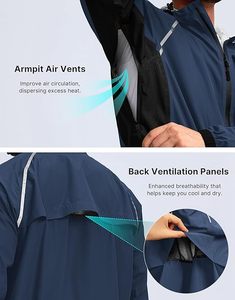 Veste coupe-vent longue pour homme de marque en gros, col montant, logo frontal, légère, coupe-vent, imperméable - Product Image 3