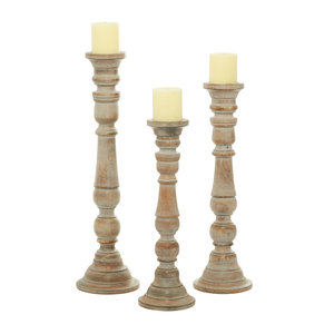 Elegante candelabros de madera de mango marrón de 3 piezas con diseño de estilo torneado perfecto para calidez y sofisticación en la decoración de su hogar - Product Image 2