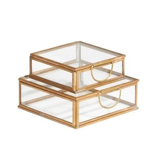 Luxury <b>Clear</b> Glass Jewelry <b>Box</b> Set Gold Brass Metal Frame Keepsake Organizer Decorative Trinket Display Case for Home Decor - Product Image 3