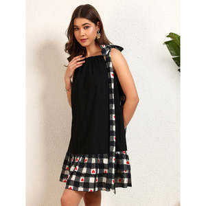 Deebaco Vestido informal de verano sin tirantes para mujer, de algodón, asimétrico, línea A, por encima de la rodilla, con estampado de corazones a cuadros y dobladillo con volantes - Product Image 3