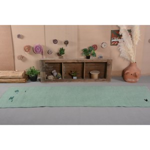 Alfombra de lana turca vintage, diseño de retazos verde rectangular clásico moderno de 32x11 pies para sala de estar, pasillo, pila de felpa, látex de altura - Product Image 1