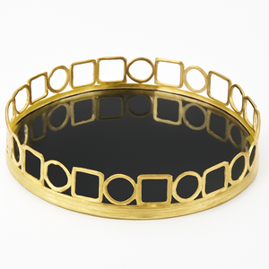 Élégant plateau décoratif rond argenté avec finition miroir géométrique en métal pour une décoration intérieure moderne Plateau de service élégant et de qualité supérieure - Product Image 2