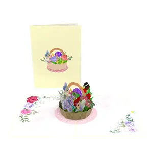 Lovely Flower Basket 3D Pop Up Card Venta caliente Best Seller para boda San Valentín Cumpleaños Tarjeta 3D Papel hecho a mano Las