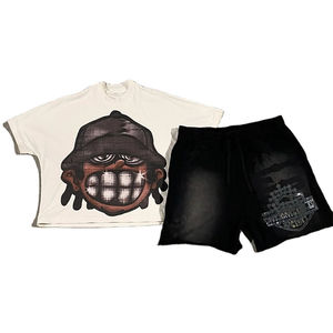 ชุดวอร์มสั้นผ้าฝ้ายทรงหลวมของผู้ชายชุดวอร์มสั้นพร้อมดีไซน์พลอยเทียมด้านหน้าและกางเกงขาสั้นแบบปรับแต่งได้ง่าย - Product Image 5