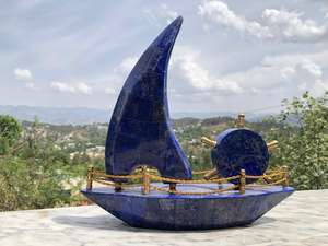 Best Selling Top Quality Lapis Lazuli Boat Model, <b>Hand</b> Made Lapis Lazuli <b>Clock</b> Boat Showpiece - Product Image 4