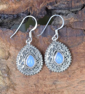 Joyas de piedras preciosas de opalita lechosa para mujer, pendientes de estilo bohemio de plata, joyería de plata de ley 925, pendientes hechos a mano de tendencia, regalo - Product Image 3