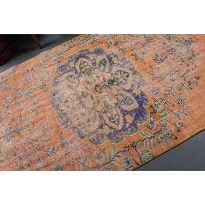 Alfombra de lana Vintage naranja y Beige de 4,2x8 pies, hecha a mano, área grande, estilo Tabriz, diseño de retazos, respaldo de látex para adolescentes para pasillo - Product Image 5