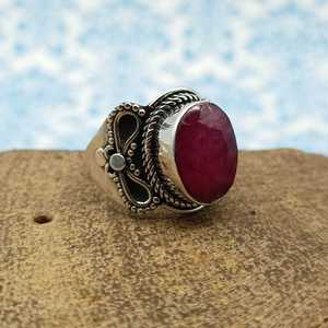Anillo de Plata de Ley 925 estilo bohemio clásico corindón rubí conjunto de piedras preciosas diamante Simple hecho a mano joyería fina Diamante de corindón - Product Image 1
