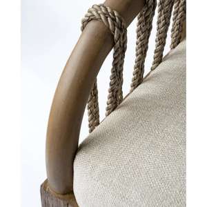 Chaise de salle à manger moderne avec accoudoirs, structure en teck massif, dossier en rotin tressé, coussin résistant au soleil, écologique, durable, pour l'extérieur - Product Image 6