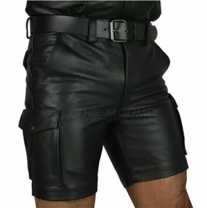 <b>Mens</b> Genuine <b>Leather</b> Solid <b>Shorts</b> Casual Streetwear with Pockets Quick Dry Breathable Adjustable High Waist 2026 - Product Image 4