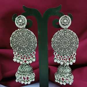 High Quality Oxidized Jewelry Boho Vintage Antique Floral Jhumki Tassel Design Dangle Earring Indian Fashion Jewelry for Women - Product Image 2