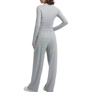 Conjuntos de Dos Piezas de Ropa de Otoño para Mujer, Pantalones Anchos de Pierna Ancha y Manga Larga, Ropa Formal para Estar en Casa, Tela Suave, Bordado Vintage - Product Image 2