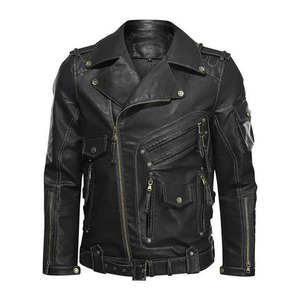 Men's Winter Vintage Leather Jacket Fashion Casual Outwear with Canvas Fabric Stylish Clothing for Men - Product Image 4