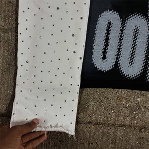 Camiseta Extra Grande de Algodón con Bordado Desgastado Personalizado, Doble Capa, para Hombre, con Piedras y Diseño Estampado - Product Image 3