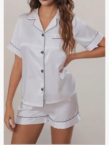 ชุดกลางคืนผ้าซาตินลายดอกไม้แบบผ่อนคลายของผู้หญิงชุดนอนผ้าไหมมีกระดุมกางเกงขาสั้นสีพื้น/สีพื้นสำหรับใส่ในฤดูร้อนชุดนอนเจ้าสาวที่หรูหรา - Product Image 6