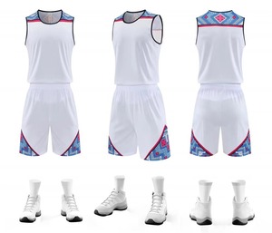 Maillots de basket-ball de haute qualité pour adultes, respirants, imprimés par transfert thermique, tissu 160g, ensembles à manches courtes - Product Image 1
