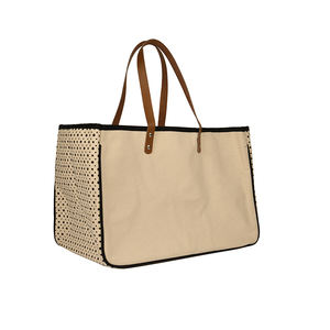 Bolso grande de lino y yute con logotipo impreso personalizado y asa de cuero, bolso de compras de lona de algodón ecológico personalizado - Product Image 5