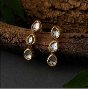 Bộ trang sức cô dâu mạ vàng <span class=keywords><strong>Kundan</strong></span> Rani Haar gồm vòng cổ dài và bông tai, trang sức thời trang dành cho cô dâu - Product Image 2