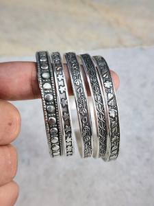 Vintage Style Women's Vintage Bahamian Bangle Stackable <b>Bracelet</b> 5-Piece Sterling Silver Plated <b>Flower</b> Star Texture for Gift - Product Image 5
