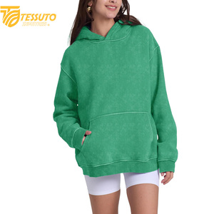 Vente en gros de sweats à capuche de haute qualité, couleur unie, avec impression de logo sur mesure, 100% coton, courts pour femmes - Product Image 2