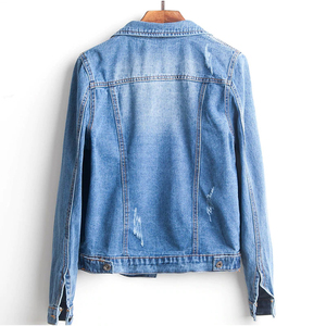 Women Jeans <b>Jacket</b> Short Denim <b>Jacket</b> Ripped Jeans Tops Slim Long Sleeve Casual Outwear Jeans <b>Jacket</b> - Product Image 4